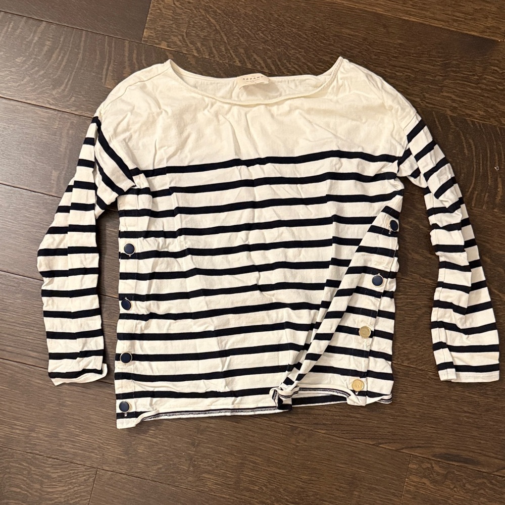 Sezane Black and White Striped mid sleeve Blouses with missing button caps